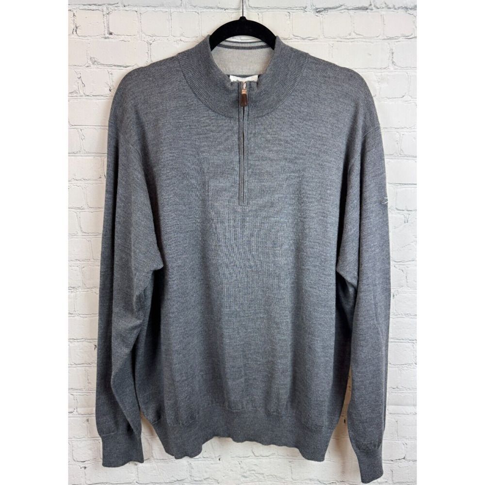 PETER MILLAR mens gray merino wool silk 1/3 zip knit sweater pullover size XXL